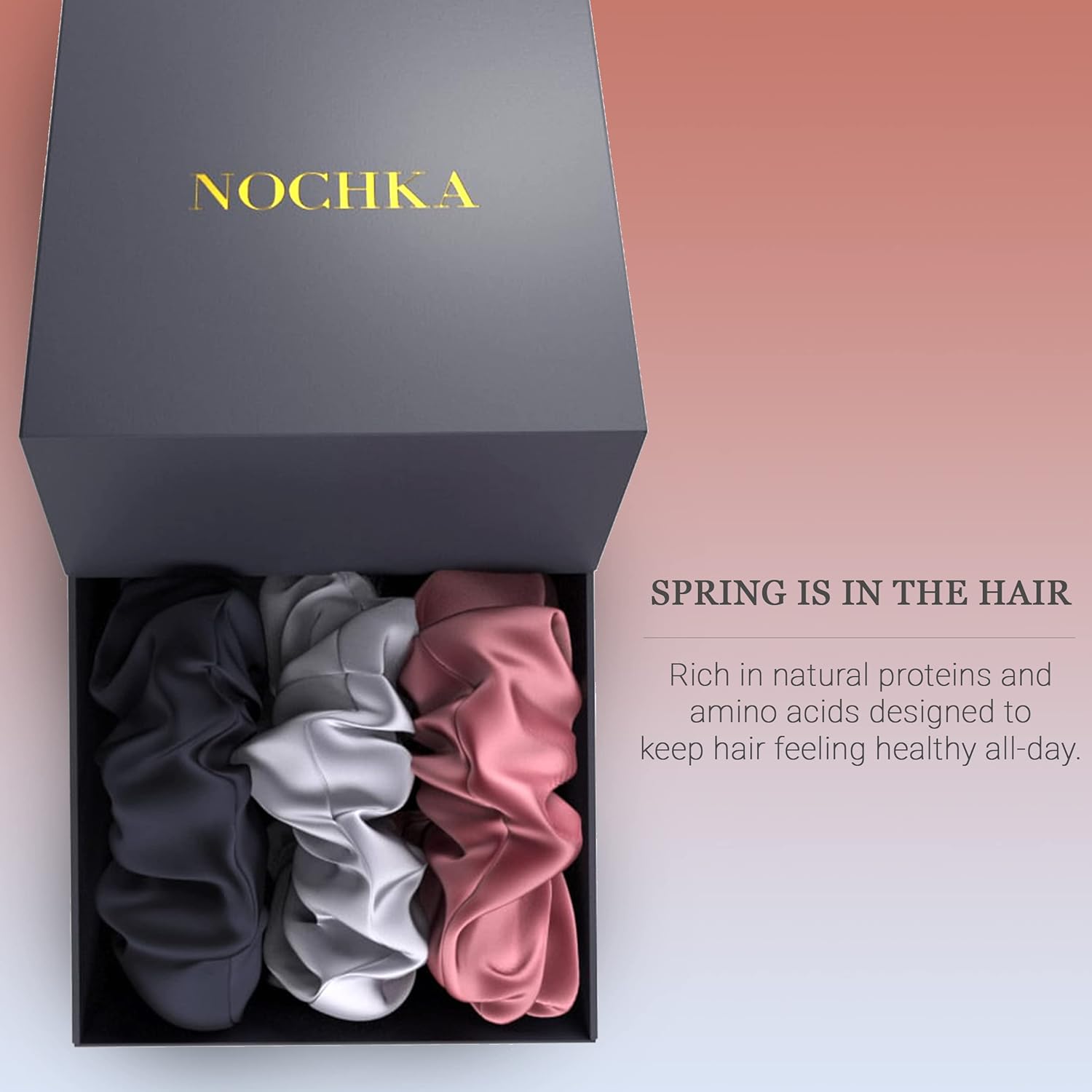Mulberry Scrunchies for Women – Premium Hair Scrunchies for All Hair Types (3 Pack) – Handmade Hair Ties – Scrunchie Set for Frizz Prevention (Black, Silver, Old Rose)