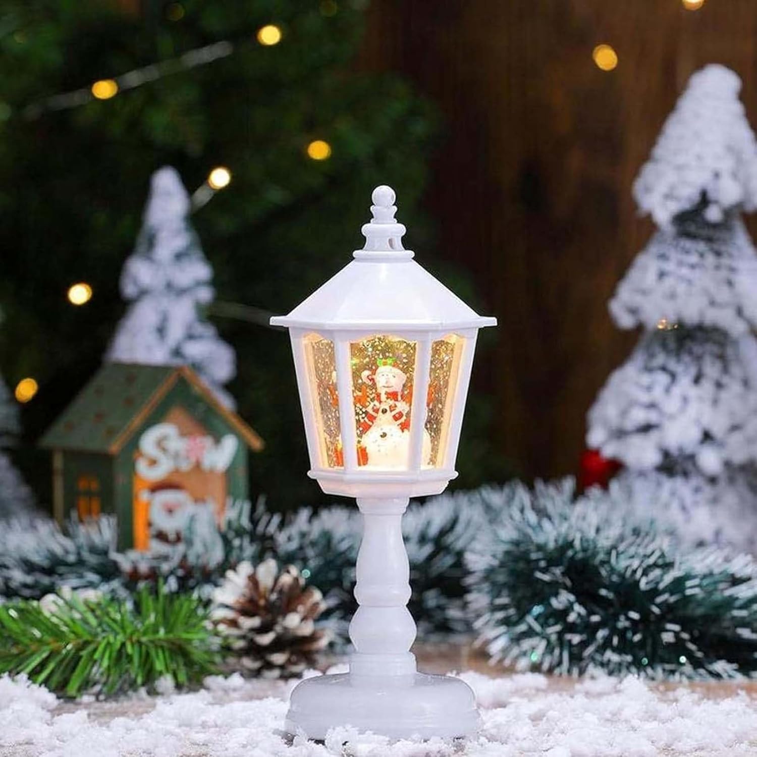 Christmas Luminous Snow Night Light with Music, 2025 New Christmas Themed Night Lights, Glittering Snowman and Christmas Tree Night Light, Christmas Snow Lamp Decoration for Home Party (2Pcs White)
