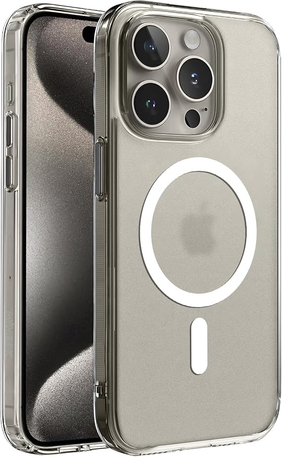 Compatible with MagSafe for Minesque iPhone 15 Pro Max SuperMatt Series Back Fingerprint Proof Rigid Matte Polycarbonate Edges Premium Clear Case Cover with Tpu Silicone Metal Key (Magnetic, 15 Pro Max)