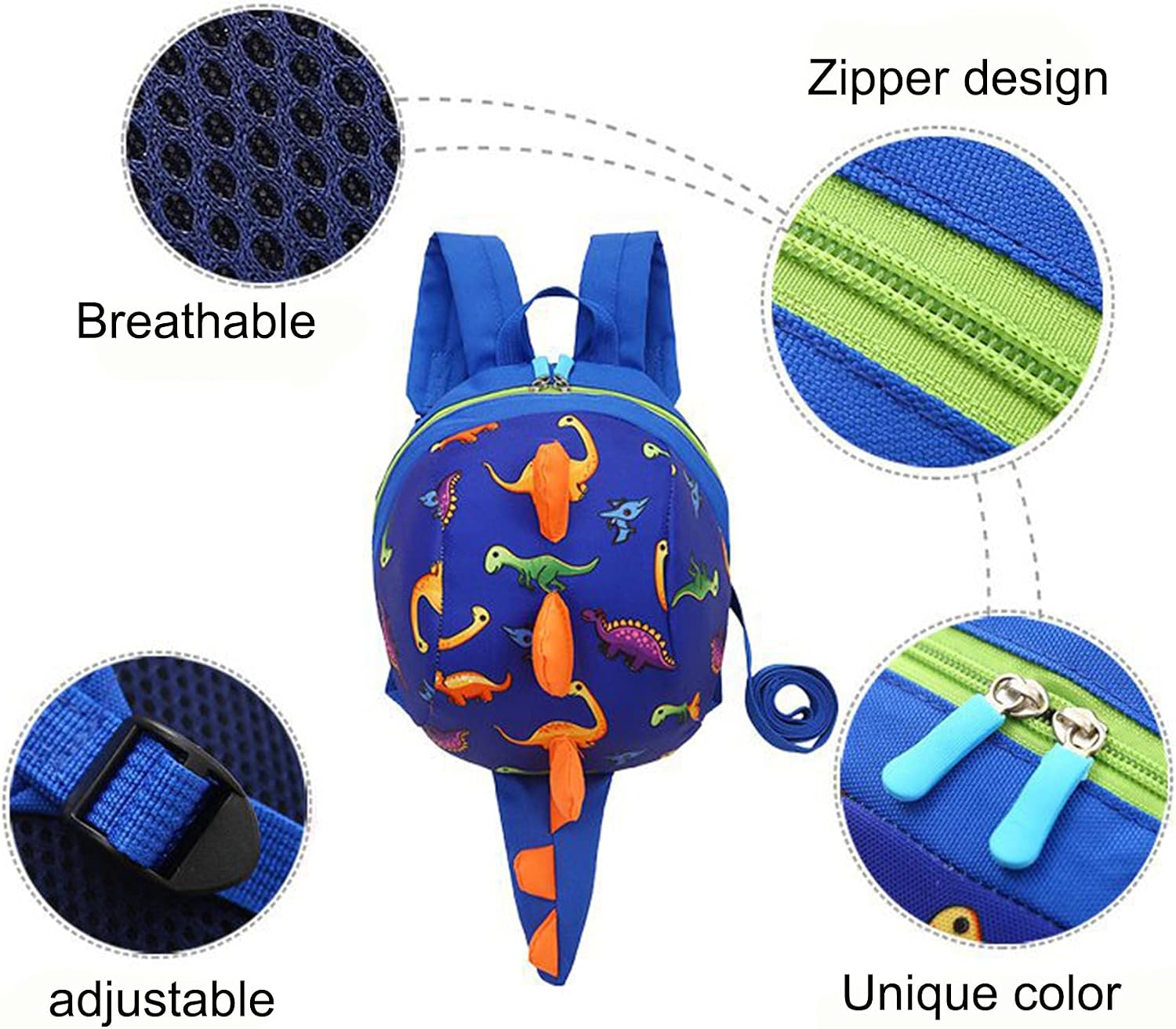 TOPWAYS Kids Dinosaur Backpack Boys Girls Toddler Rucksack, Cartoon Safety Anti-Lost Strap Rucksack with Reins - Image 3