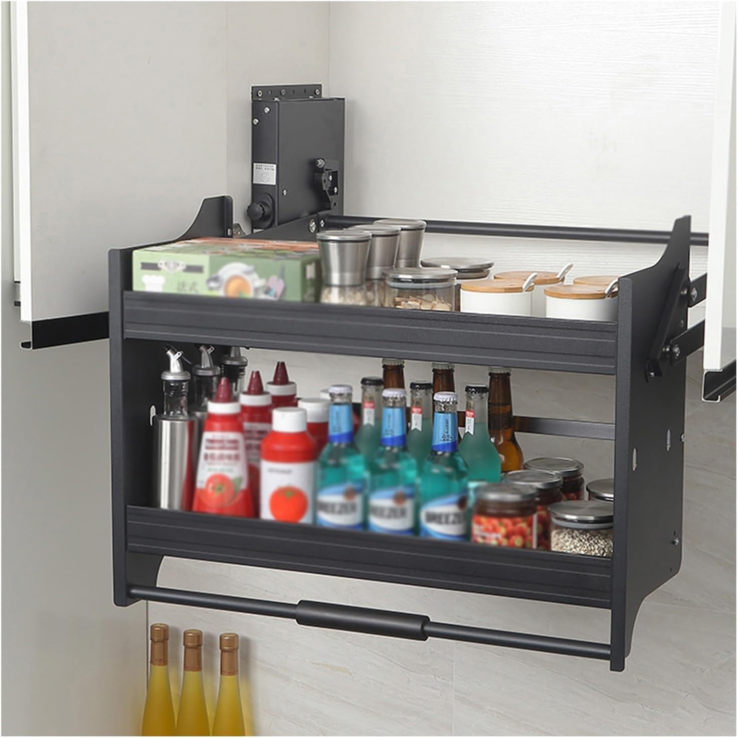 Pull-down Upper Cabinet Storage Rack 2-tier Storage Rack,Space-saving,Large Capacity Storage Space,Suitable for Coffee Shops