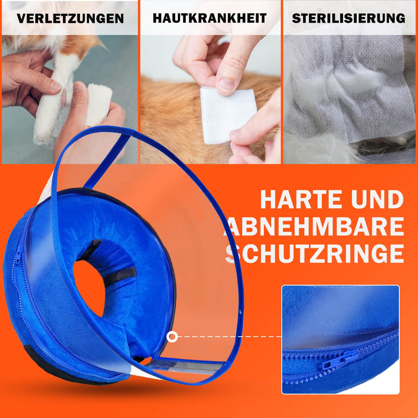 2-IN-1 Aufblasbare Halskrause Hund mit Trichter, Halskrause Katze, Katzenkragen Hundekragen Leckschutz Hund, Hundebody nach OP, Abnehmbar Kragen Katze