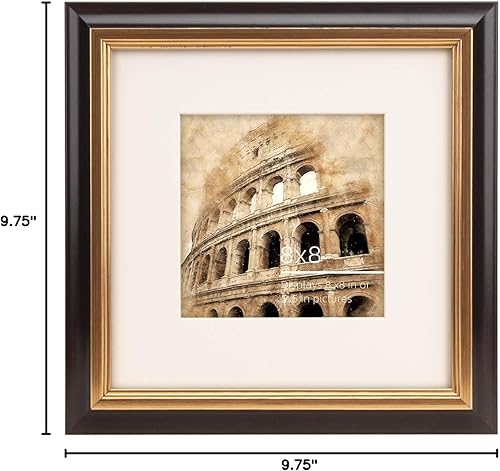 Miniatura 8 de Marco de fotos vintage neutro de caoba negra y latón antiguo, de 8 x 8 pulgadas, 2 tonos, perfil de madera real pintado a mano, archivo cremoso de