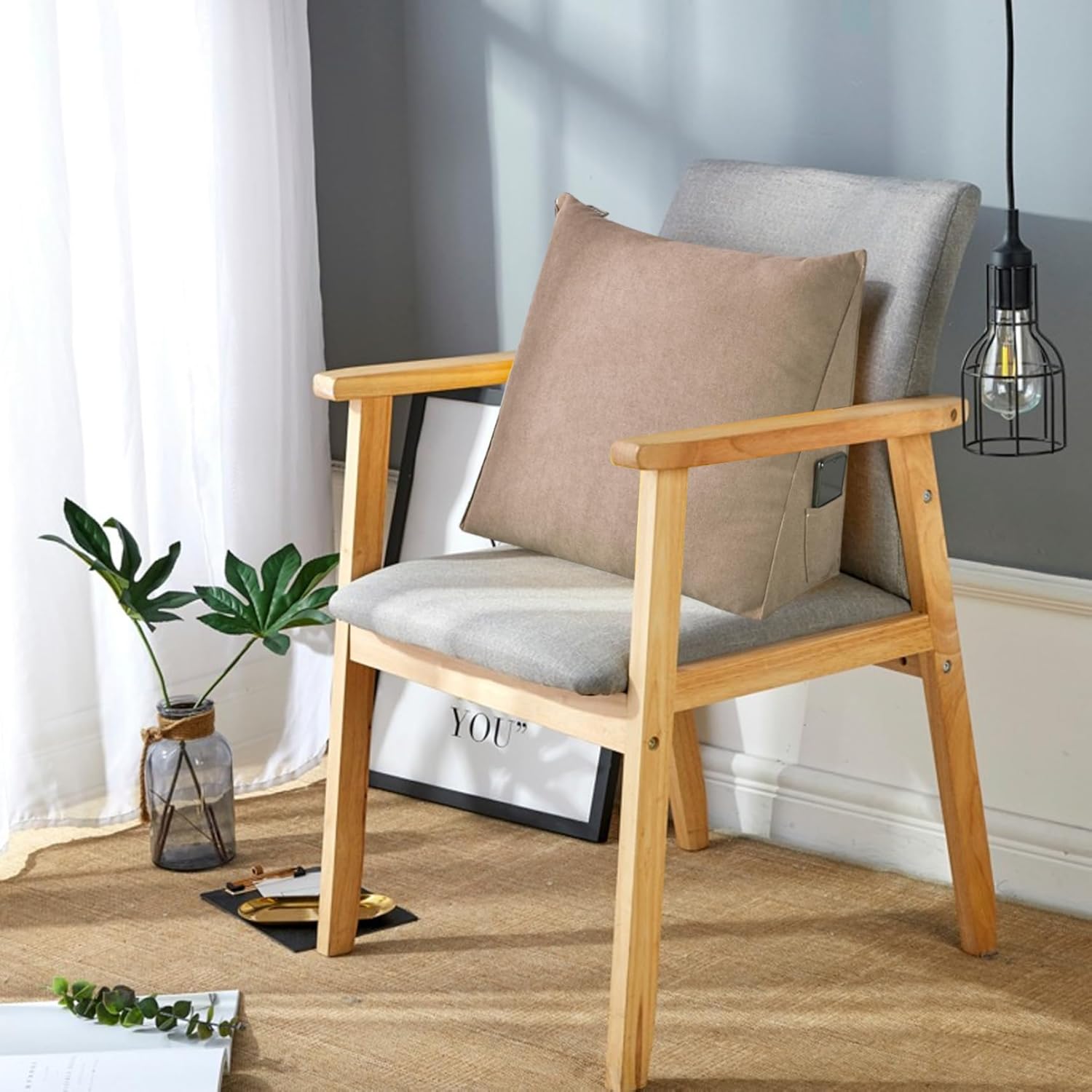 Triangular Headboard Pillow 15.8x11.8x7.9 Inch Breathable Elastic Reading Wedge Pillow with Side Pocket Removable Back Cushion with Zipper for Sofa, Couch, Bed Decor.