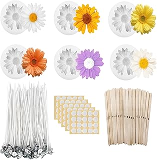 6Pcs Flower Candle Silicone Mold Set 3D Flower Resin Candle Molds for Candle Making with Wicks/Holders/Stickers for Candle Making DIY Soap Wax Resin Craft Mould