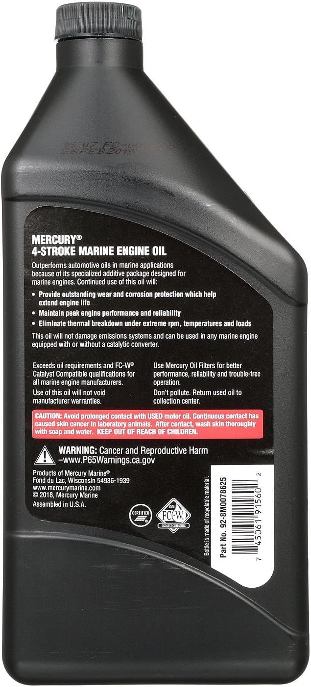 Mercury 10W-30 4-Stroke Mineral Marine Engine Oil, 1 Quart - 8M0078625
