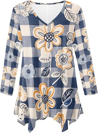 Women Tunic Tops with V Neck Soft Comfy Long Sleeve Tunics Dressy for Ladies Irregular Hem Blouses Plus Size