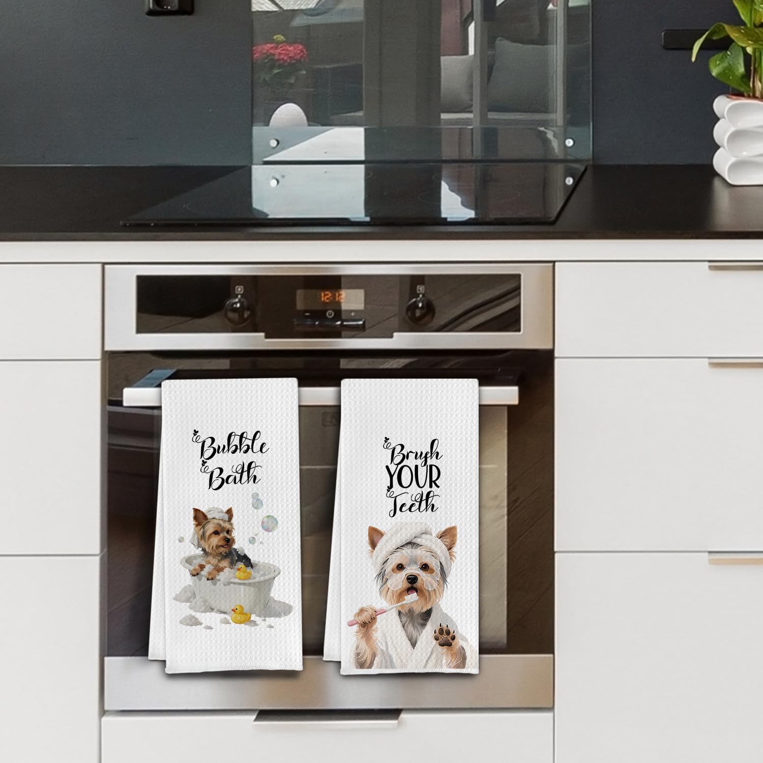 Funny Yorkshire Terrier Hand Towels,Funny Yorkie Bathroom Kitchen Towels,Yorkie Gifts for Women Dog Lovers Washroom Decor,Dog Mom Gifts,Hello Sweet Cheeks Bathroom Decor,Set of 4