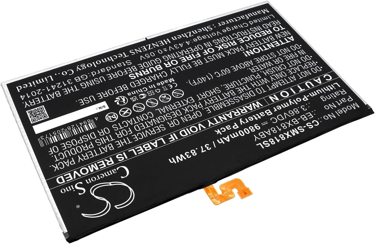 Replacement Battery for SM-X810, SM-X810N, SM-X816, SM-X816B, SM-X816N, SM-X818A, SM-X818R4, SM-X818U, SM-X818V, Tab S9+ PN: EB-BX818ABY, GH82-31907A, GH82-32756A 9800mAh / 37.83Wh