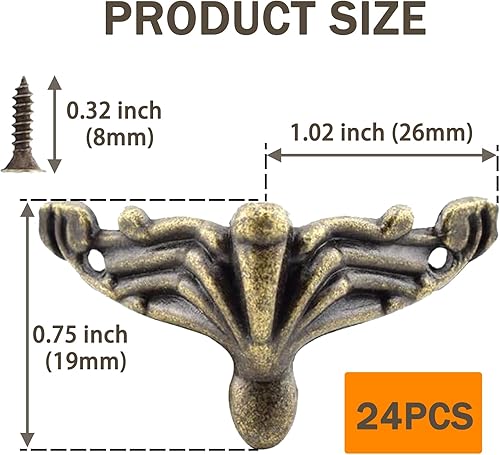Miniatura 2 de 24 patas de caja de latón antiguo para caja de madera, joyería en el pecho, esquina de almacenamiento, protector de aleación de zinc para relieve,