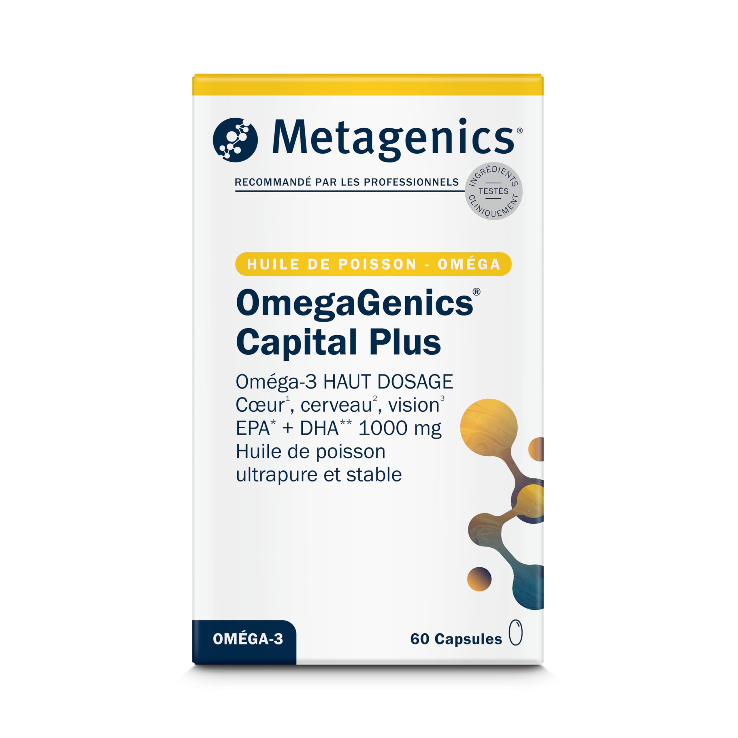 Metagenics OmegaGenics Capital Plus, Oméga 3 EPA DHA, 60 Gélules | Les oméga-3 EPA et DHA contribuent à une fonction cardiaque normale. Le DHA contribue au fonctionnement normal du cerveau.