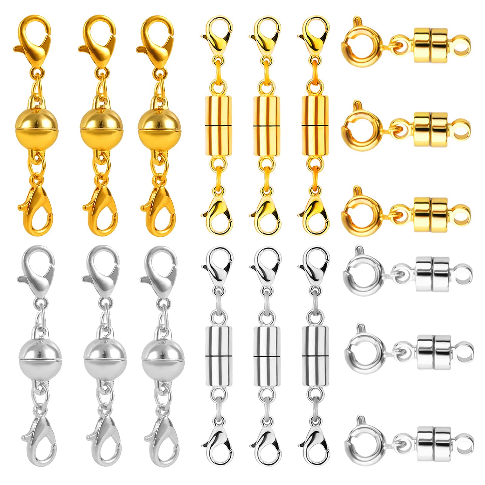 20pcs Magnetic Necklace Clasps and Closures, Zinc Alloy Fashionable Jewellery Magnet Clips Fasteners for Bracelet Necklace Anklet Chains Extender Finding Accessories (Gold & Silver)