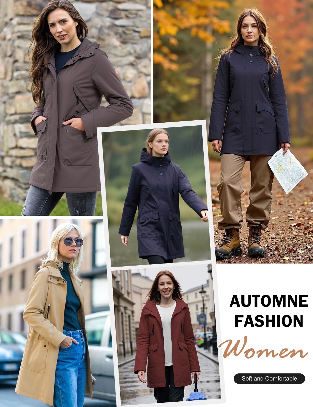 Vancavoo Chaqueta Mujer Entretiempo Parkas Primavera Casual Ligtweight Militar Abrigo Zip Up Capucha Resistente al Viento Largo Jacket