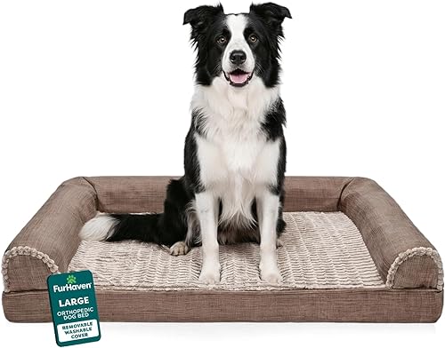 Miniatura 35 de Furhaven Pet – Sofá de felpa ortopédica para perro, cama con forma de L, tumbona ergonómica con contorno de cuna, cama para perros y gatos, varios