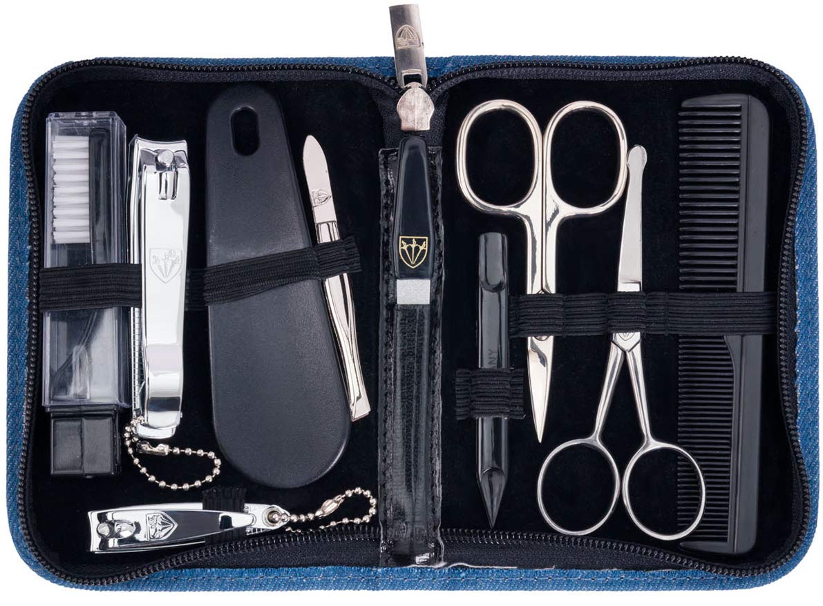3 Swords Germany – brand quality 10 piece manicure pedicure grooming kit set for nail care tweezers file clipper, Made by 3 Swords (BLACK - GENUINE LEATHER) : Beauty & Personal Care