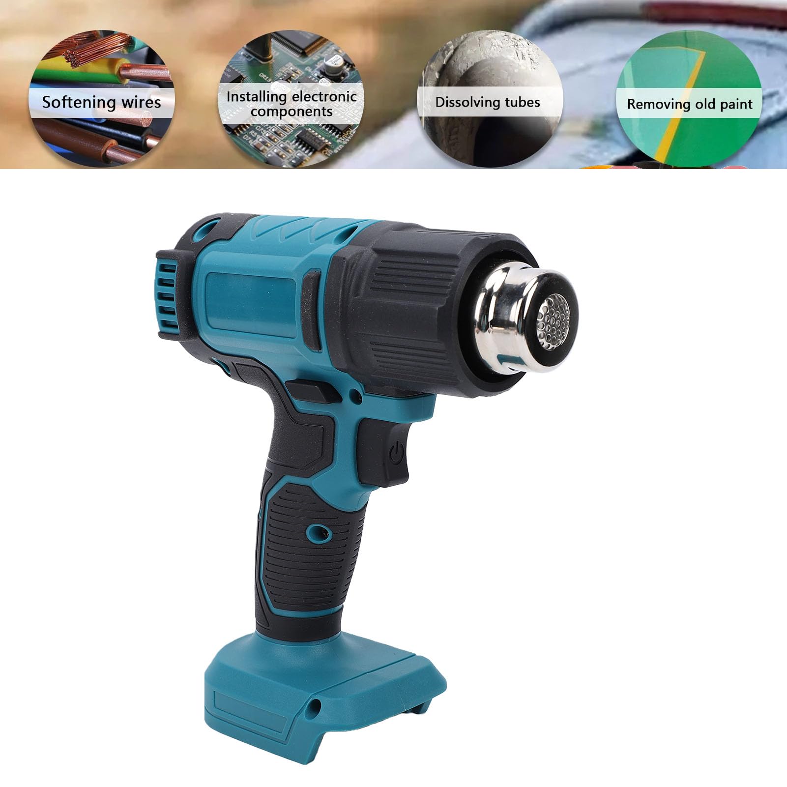 Pistola de calor inalámbrica, temperatura ajustable con batería y flujo de aire calentamiento rápido para reparación electrónica eliminación de pintura ABS azul