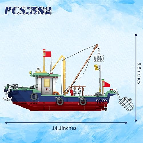 Miniatura 5 de WVINVW Juego de bloques de construcción de barco de pesca, compatible con Lego Pirata Barco de Pesca en el Mar, Bloques de Construcción de Juguetes