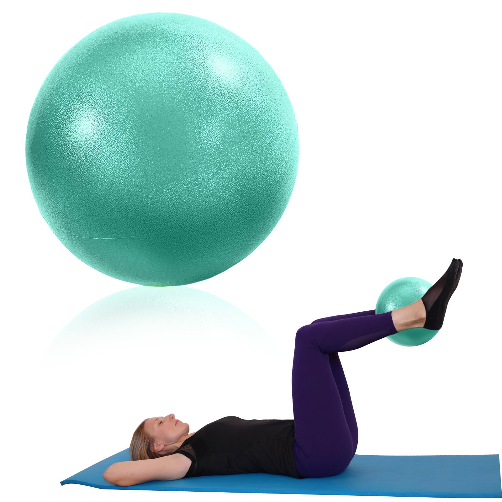 OMCGG 9 Inch Soft Pilates Ball, Small Exercise Ball with Inflatable Straw Anti-Burst Non-Slip PVC Mini Balance Ball for Yoga Pilates Barre Physical Therapy Core Strengthening Posture (Sky Blue)
