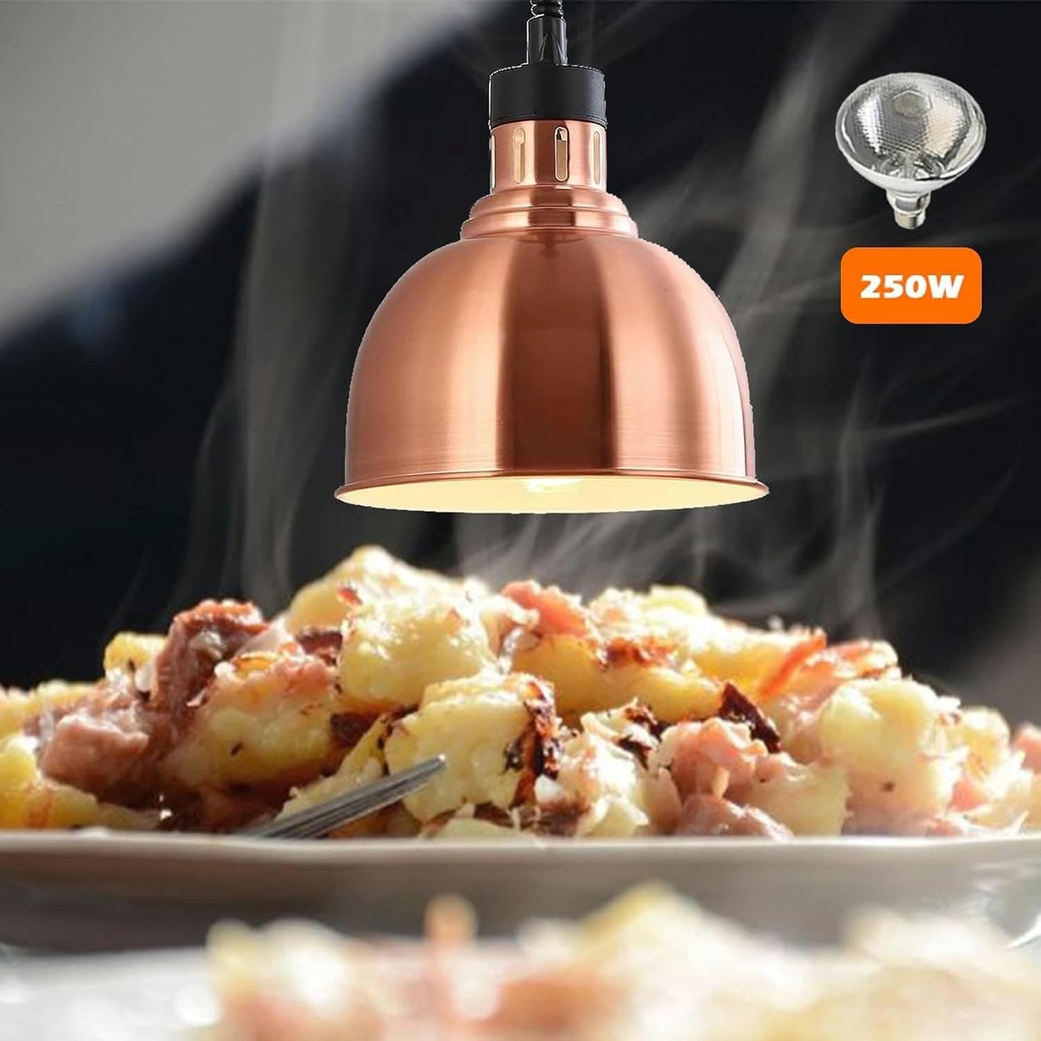 Adjustable Heating lamp Commercial Food Warmer Buffet Electric with Infrared Bulb, Buffet Food Warmer Chandelier lampshade Adjustable Length 60-150 mm (red Bronze)