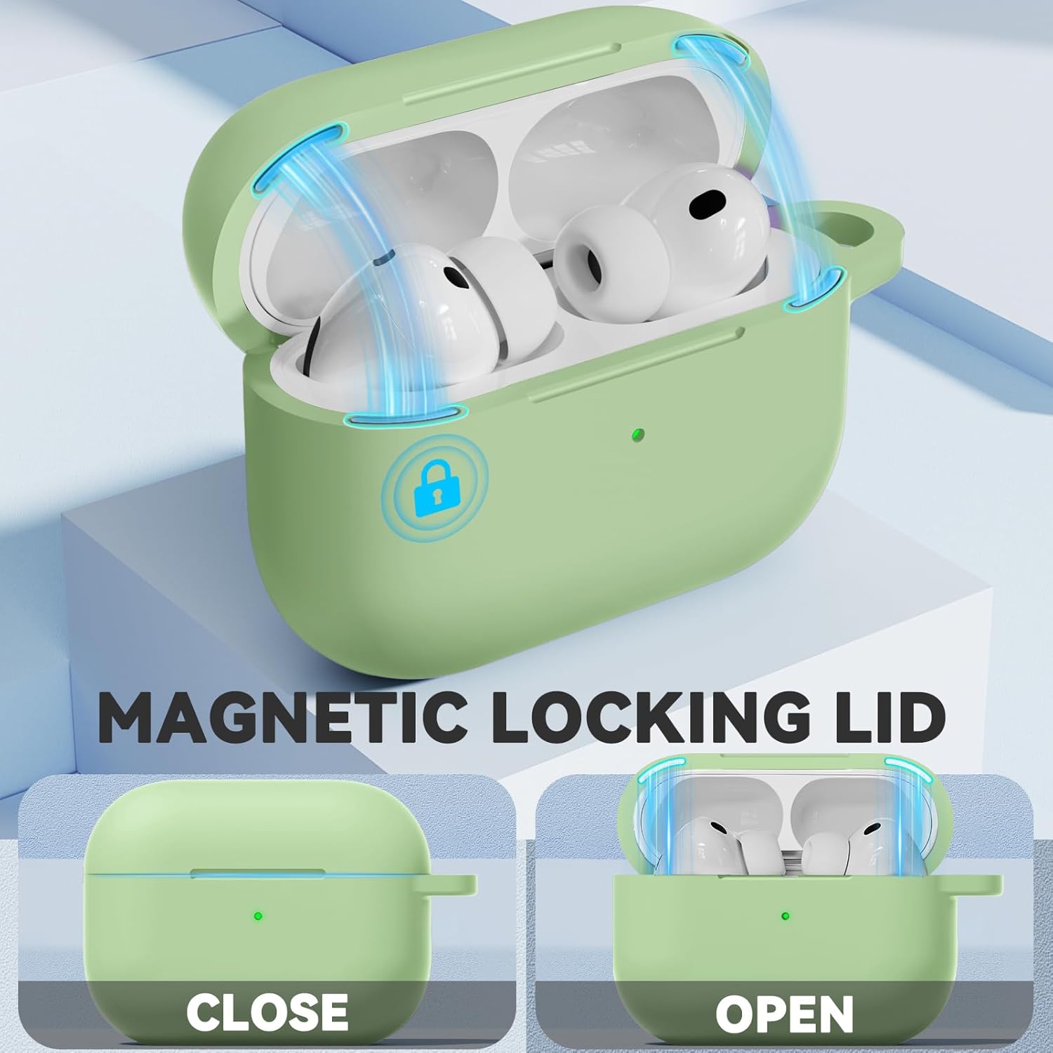 Ljusmicker for AirPods Pro 3 Case 2025 with Cleaner Kit,Soft Silicone Protective Cover for Apple AirPods Pro 3rd Generation Cases for Women Men,AirPod Pro 3 Case with Keychain-Magnetic Pastel Green - Image 4