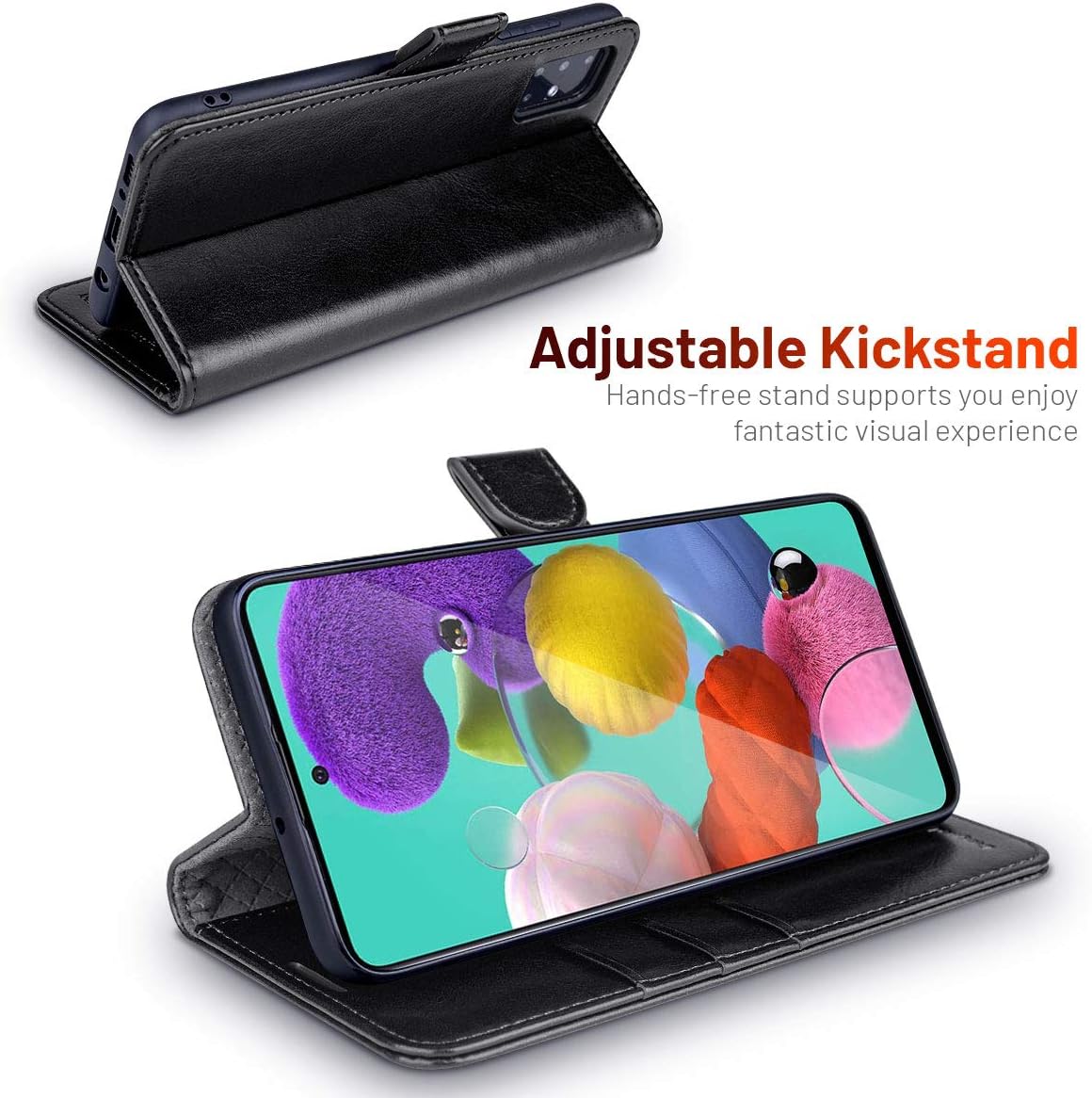 OCASE Compatible with Samsung Galaxy A51 4G Case with Card Holders, PU Leather Flip Wallet Case [TPU Inner Case][Stand][Tempered Glass Screen Protector] Protective Phone Cover 6.5 Inch(Black)