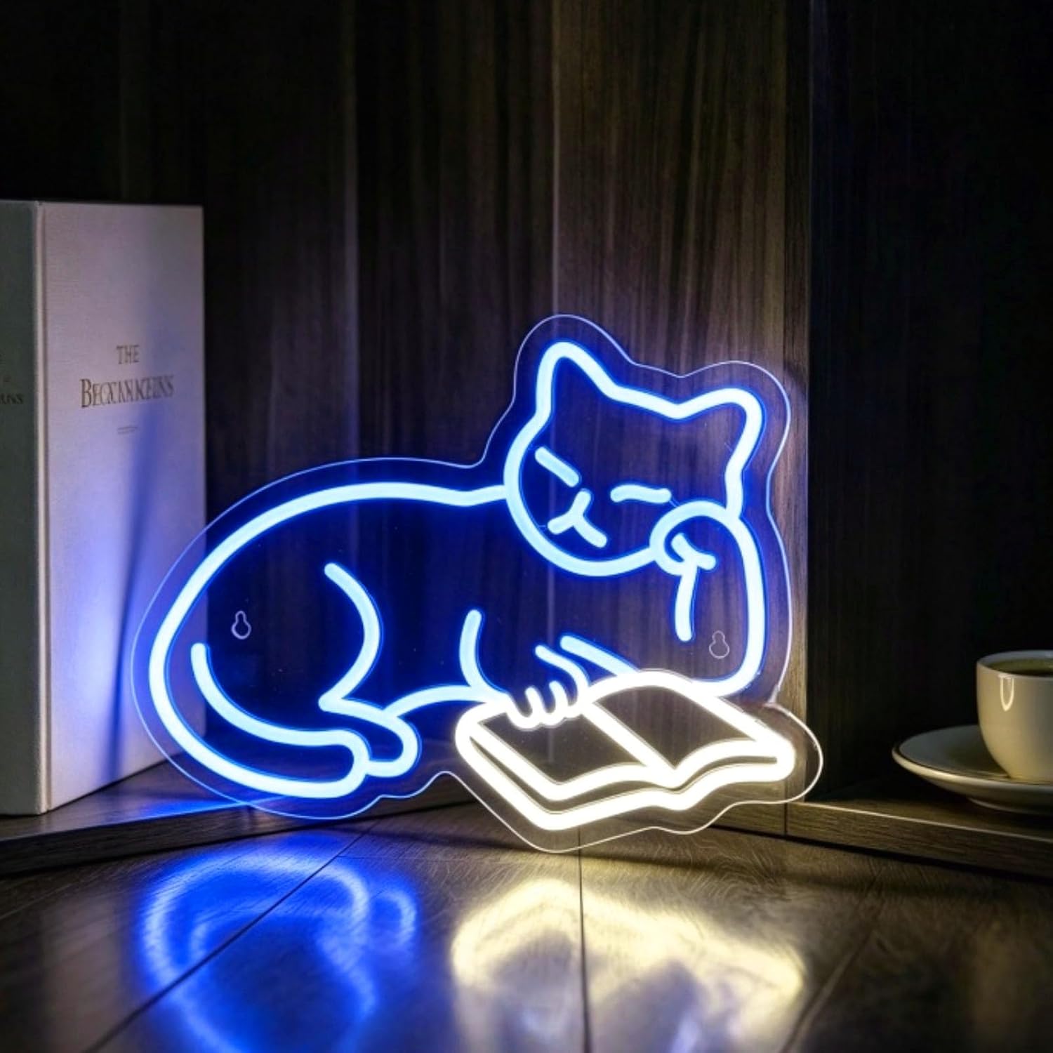 Cat Reading Book Neon Sign Wall Decor Gift for Cat Lovers Bookworms USB Powered Dimmable Bedroom Wall Decor Night Light for Study Room Kids Room