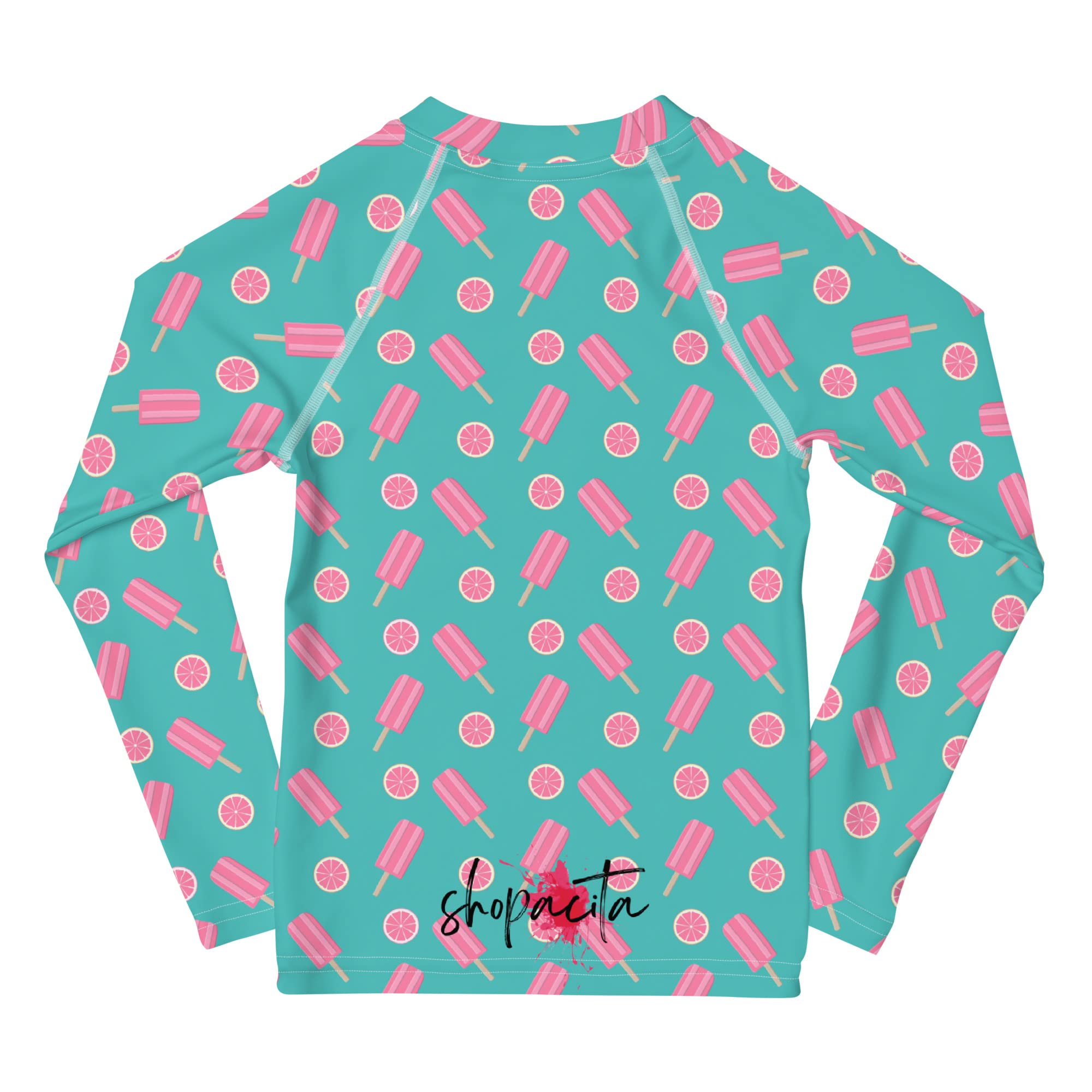 Rashguard Kinder Mädchen, Langarm, Badeshirt, Schwimmshirt, Sonnenschutz, Badebekleidung, Schnelltrocknend, UPF 50+, Rash Top mit Print, Rash Guard Shirt, UV Shutz, Pink Icecream, 92-128 cm