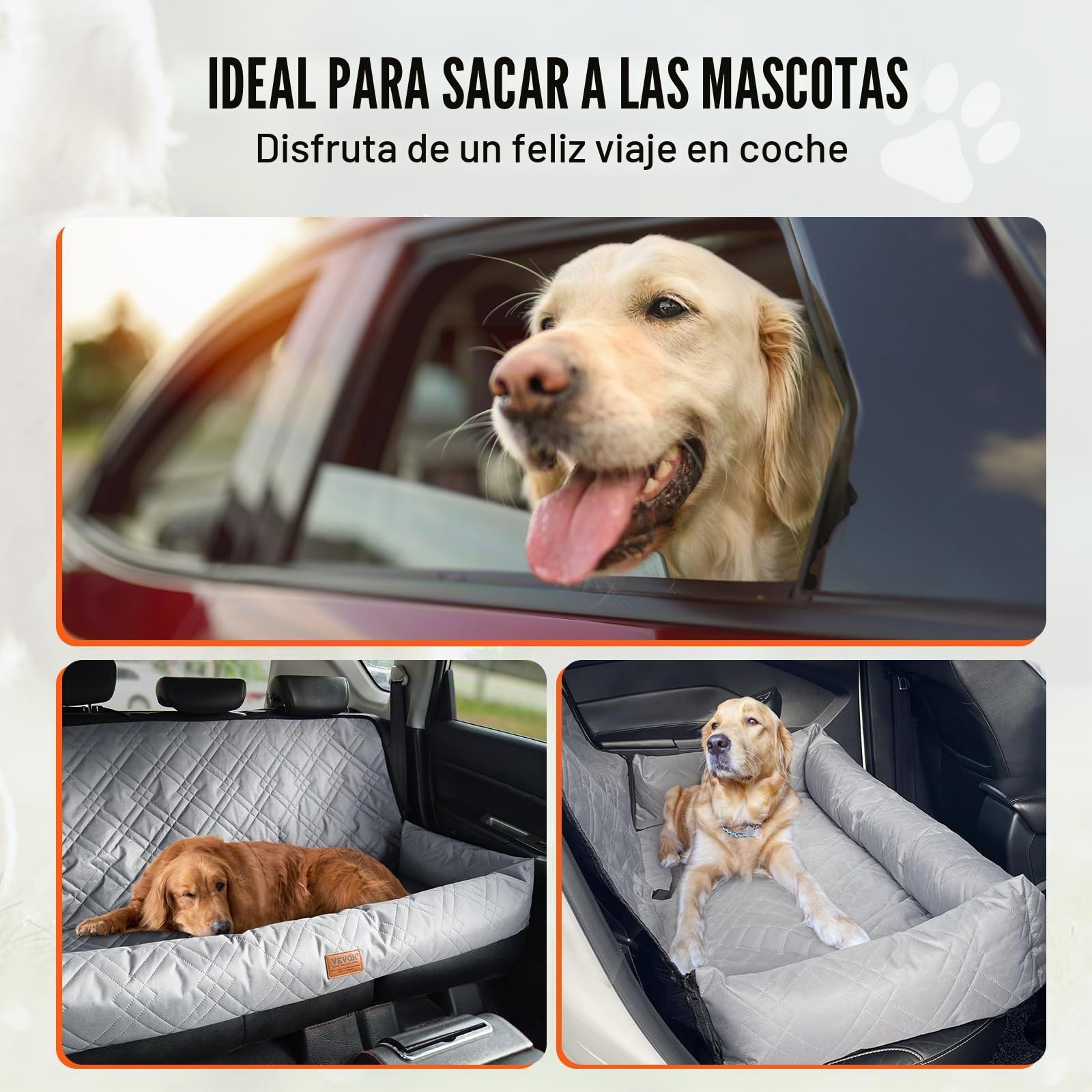 VEVOR Asiento de Coche para Perros 45 kg Asiento de Seguridad para Mascotas Asiento Elevador Impermeable con Correa de Seguridad con Clip Acolchado de Algodón PP Silla para Coche para Mascotas, Gris