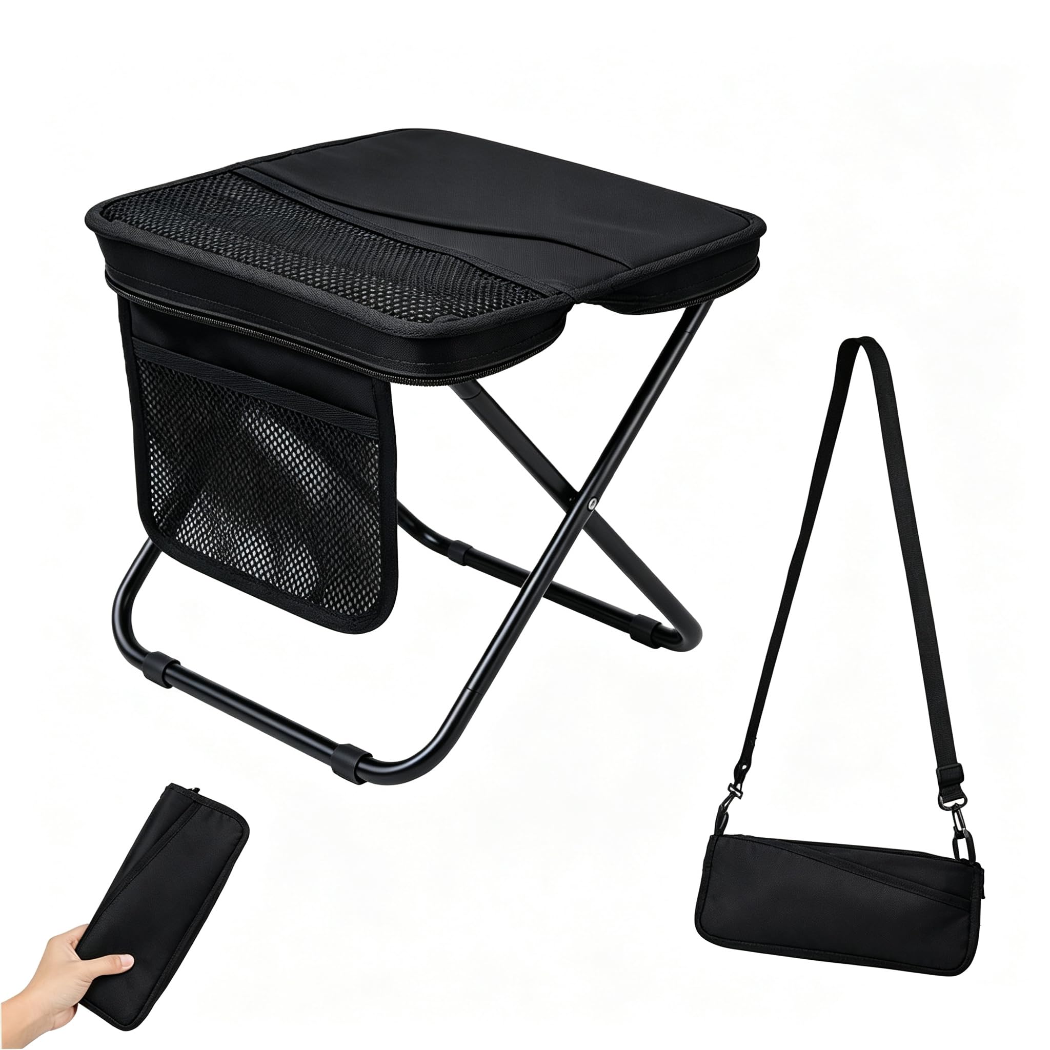 Multi-use Lightweight Camping Stool with Side Pocket, Max 300 lbs Load