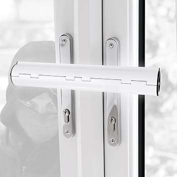 Patio Door Lock & French Door Security Lock for Double Doors   No Drill, Fits 2 Horizontal Handles, Tool-Free Anti-Intruder Deterrent for Patio & Conservatory Doors, White   Home Secure