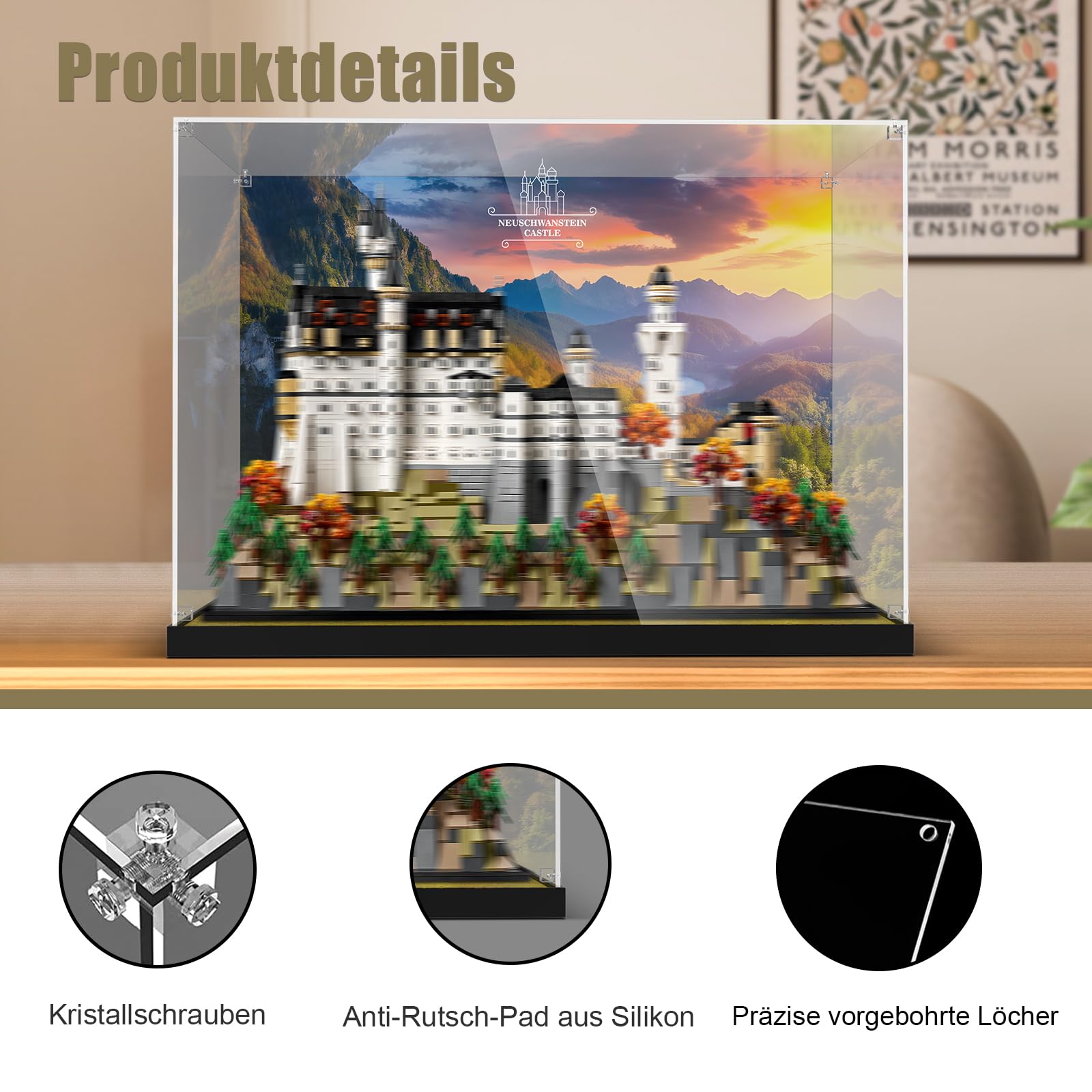 cooldac Acryl-Vitrine für Lego Schloss Neuschwanstein 21063, Transparente Acryl-Vitrine mit klarem Hintergrund, staubdicht Vitrine Kompatibel mit Bausteine Modell (Box nur, Keine Modelle)