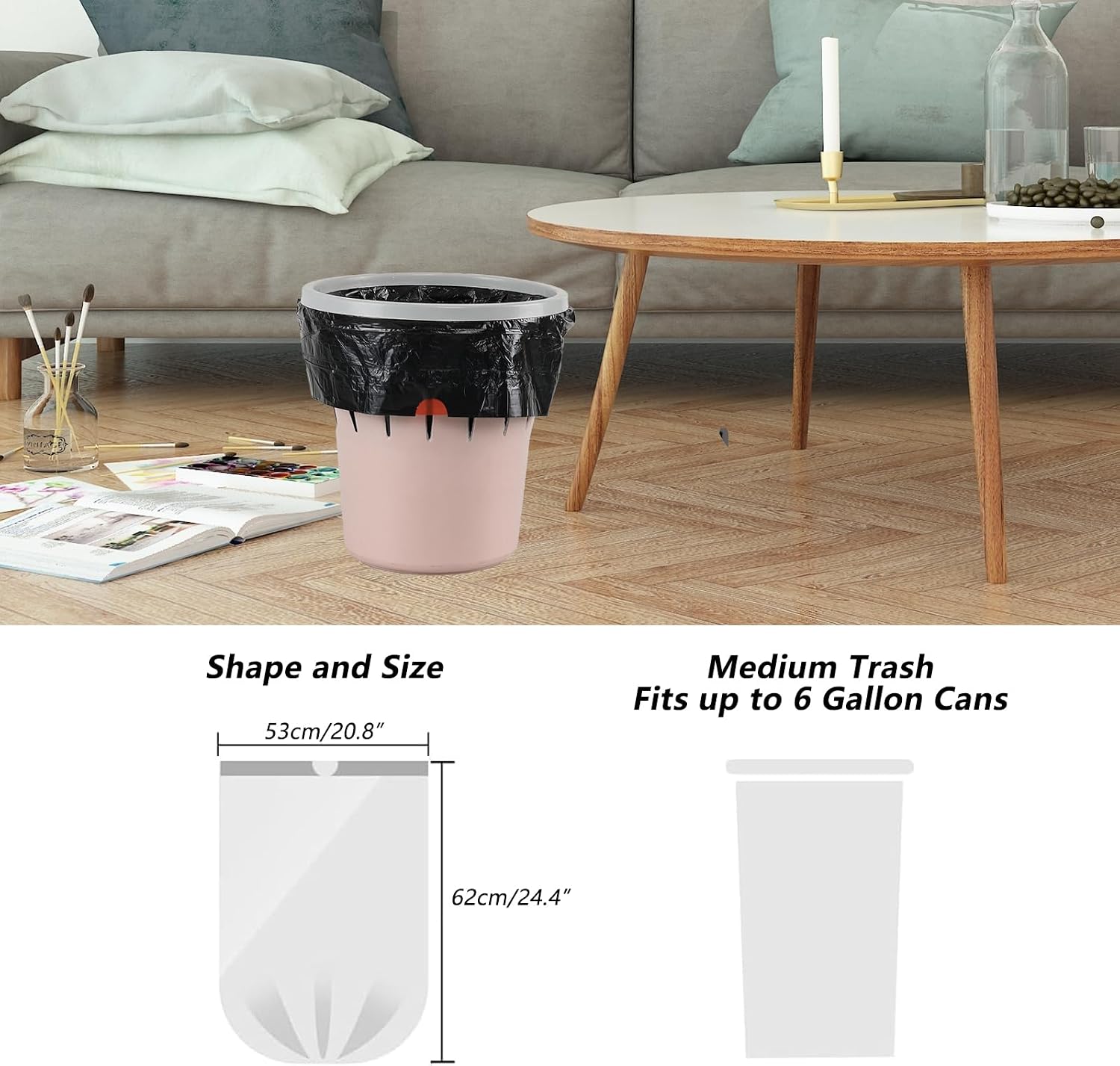 6 Gallon Small 105 Count Black Drawstring Trash Bags Garbage Bags image 2