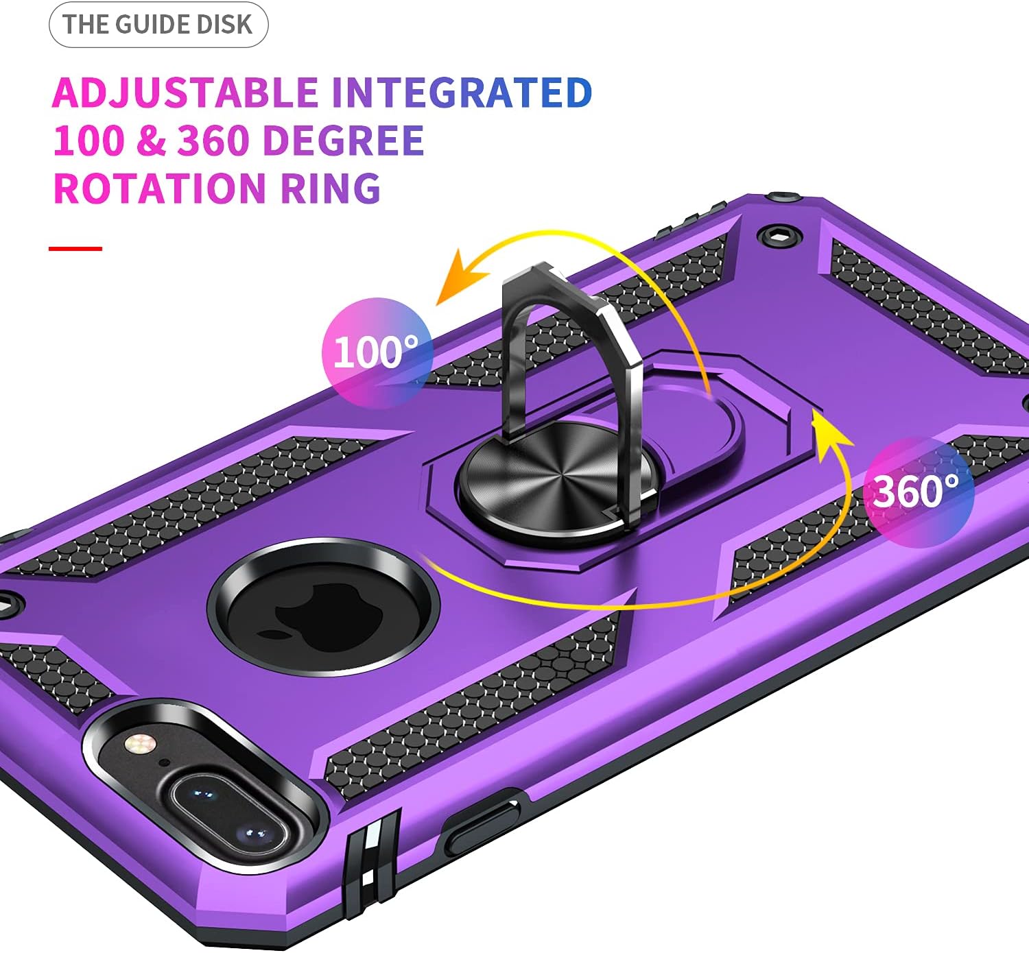 SunRemex Compatible for iPhone 8 Plus Case, iPhone 7 Plus Case, iPhone 6/6s Plus Case with Tempered Glass Screen Protector [2Pack] 5.5"，Kickstand [Military Grade] 16ft Drop Tested Protective. (Purple)