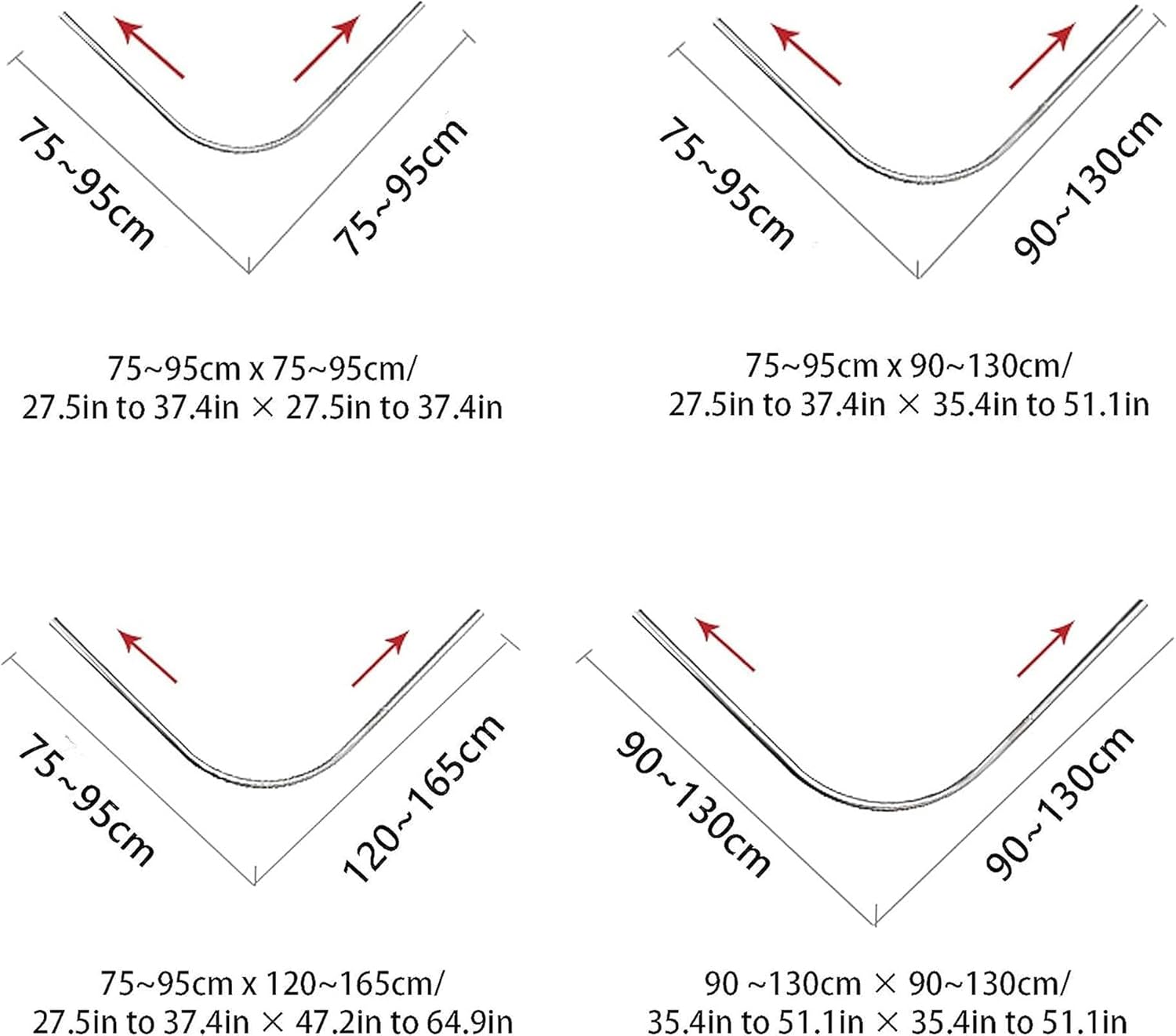 Curved Shower Curtain Rod Adjustable L-Shaped Corner Curtain Rail Bar Extendable Stainless Steel Pole No Drilling for Bathroom, Kitchen, Fitting Room