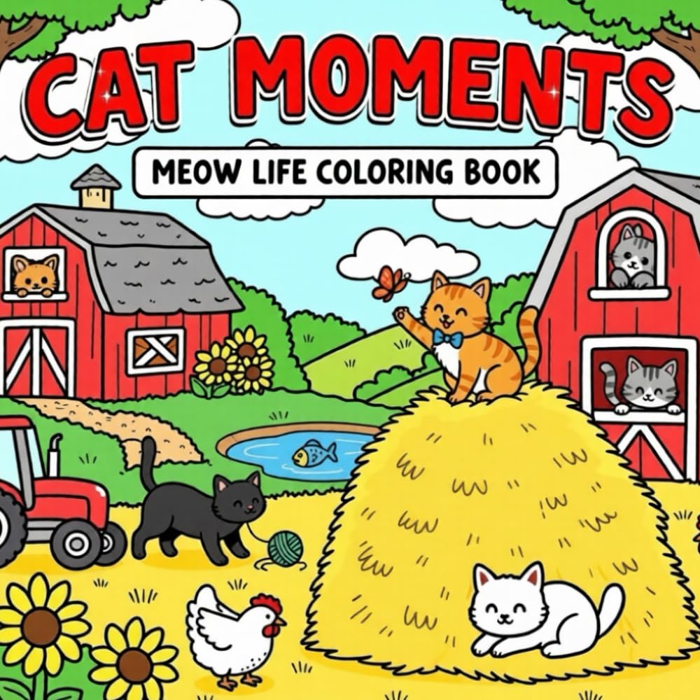Cat Moments: Meow Life Coloring Book For kids , Featuring Funny and Cute Cats For stress relief