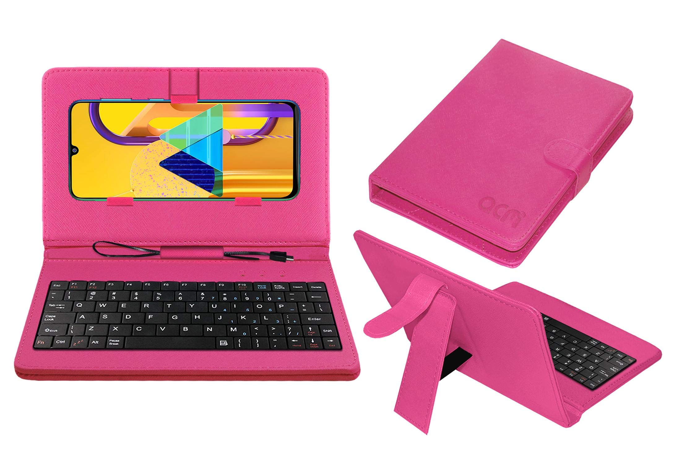ACM Keyboard Case Compatible with Oppo Reno 2z Mobile Flip Cover Stand Direct Plug & Play Device for Study & Gaming Pink