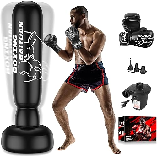 71'' Freestanding Punching Bag for Adults Teens, Thickened Boxing Bag with Stand Kicking Bag Heavy Bag with Boxing Gloves & Electric Air Pump, for Beginners Training MMA Thai Taekwondo Fitness