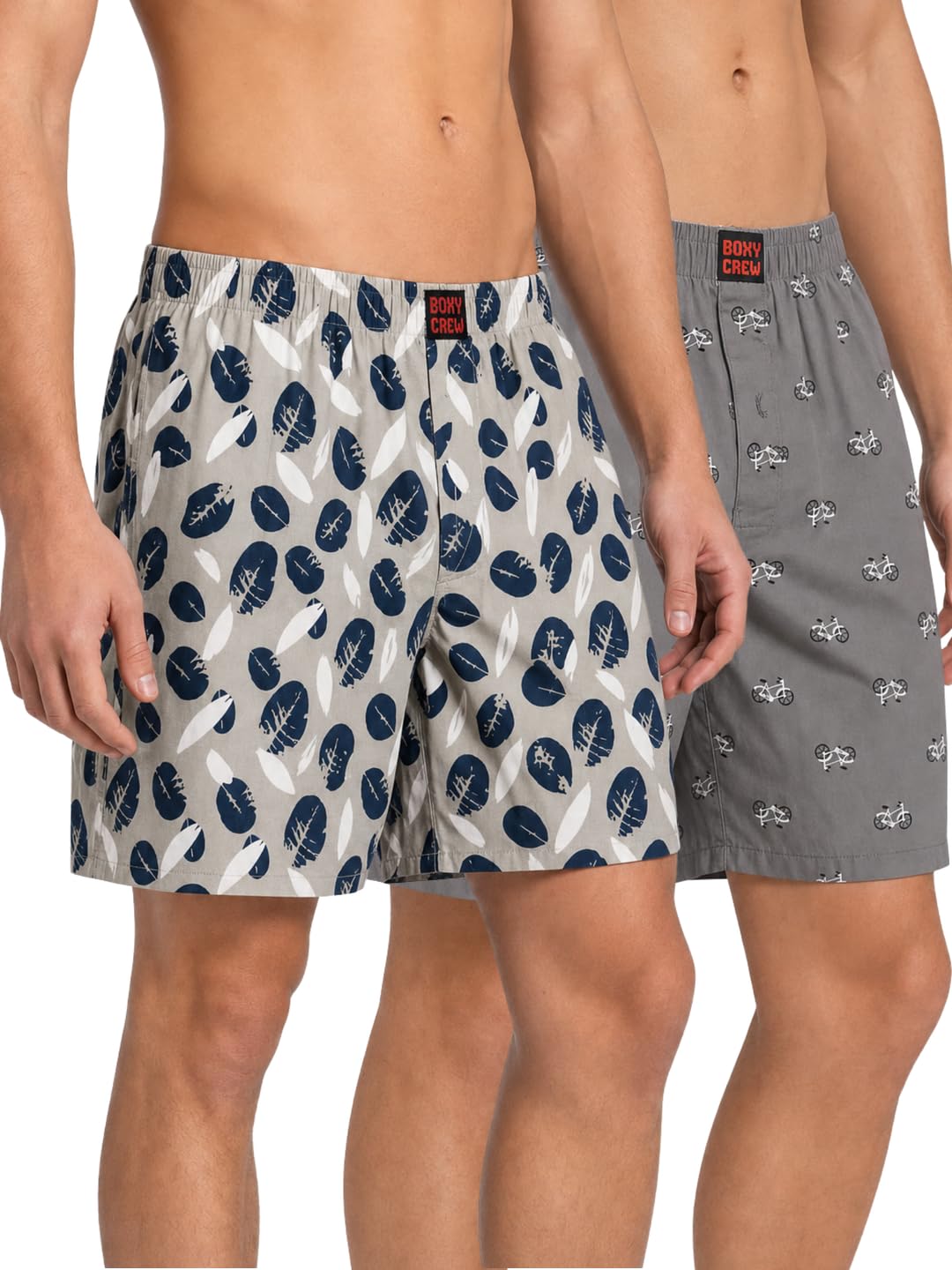 Men's 100% Cotton Printed Boxer Shorts Pack of 2 with Dual Side Pockets and Fabric-Covered Waistband - Cream/Grey, Styles MBX021, MBX022-picture-26