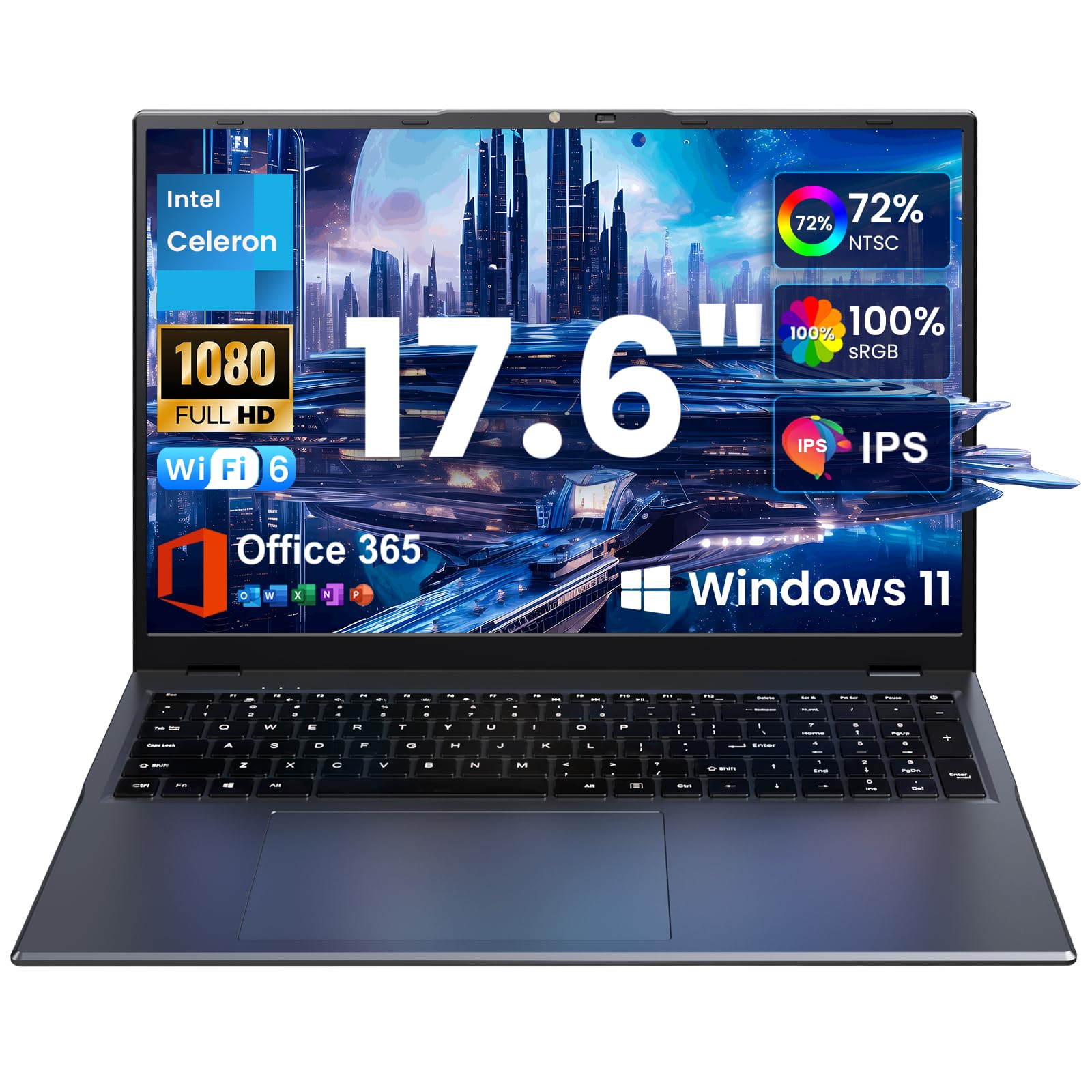 jumper 17.6 Inch Laptop Computer, Windows 11 Laptop with 100% sRGB IPS FHD Display, 1 Year Office 365, 16GB DDR4 640GB SSD Notebook, N95 Processor, Backlit Keyboard, WiFi 6, BT5.2, Type-C