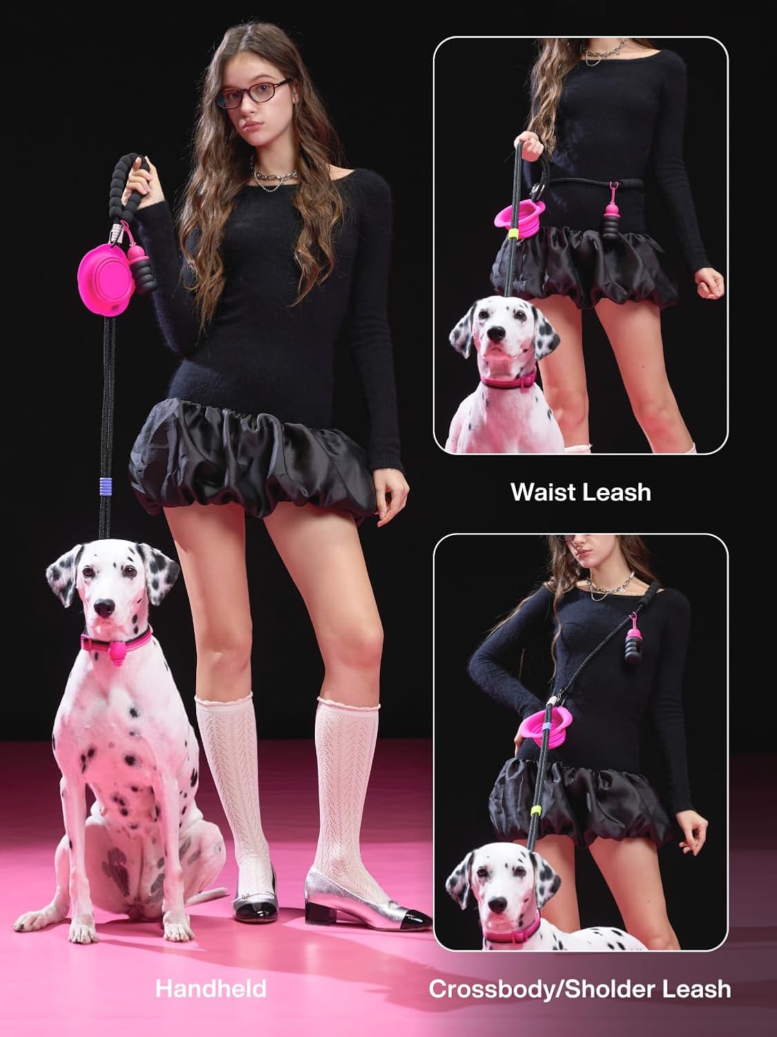 Hands Free Dog Leash, 5-in-1 Multifunctional Waist Leash for Running & Walking, Adjustable 5 Ft Reflective Rope with Padded Handle & Zinc Alloy Clip (Smart)