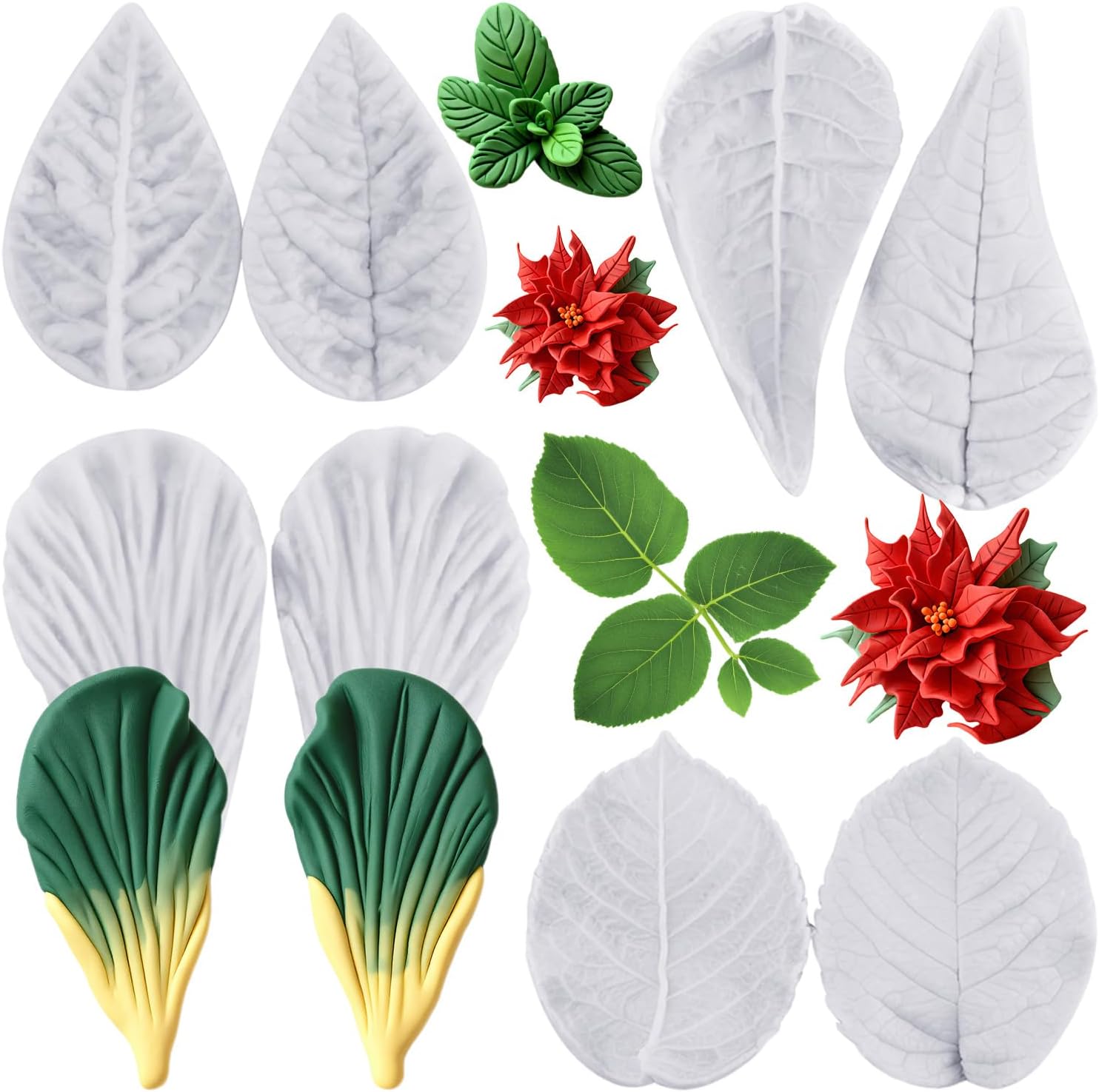 Leaf Polymer Clay Molds Leaf Veiner Silicone Mold for DIY Crafts Resin Casting Mold DIY Craft Air Dry Polymer Clay Tools Jewelry Making Set of 4