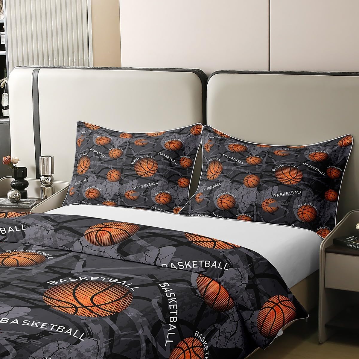 Feelyou Basketball Boys Girls 100% Cotton Duvet Cover Full Size Gaming Sports Bedding Set Ultra Soft Ball Games Comforter Cover Set Basketball Lover Bedspread Cover Basketball Player, No Comforter