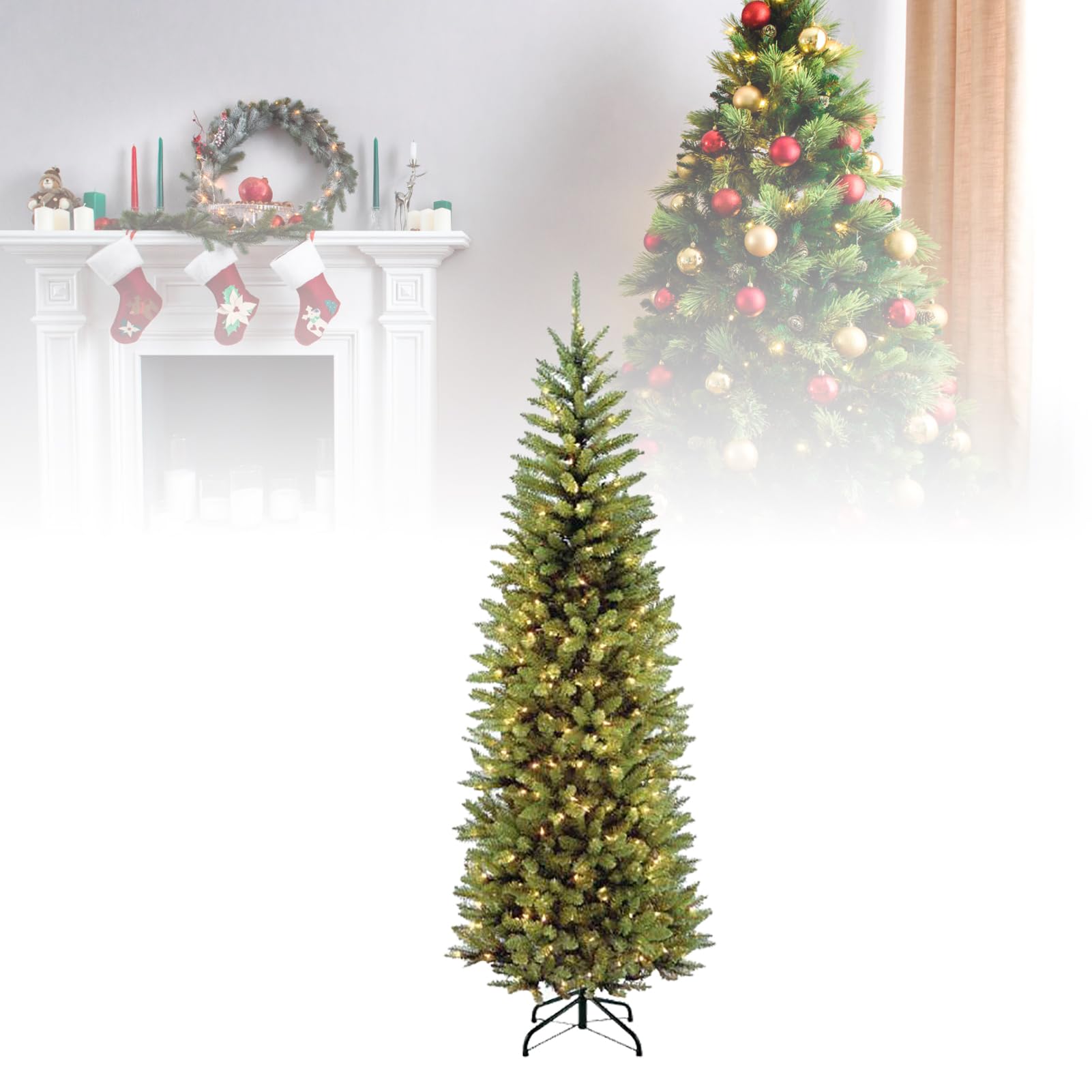 Yosoo Health Gear Künstlicher Bleistift-Weihnachtsbaum mit LED-Lichtern, Schlanker PVC-Weihnachtsbaum, Grünes Eckdesign für Zuhause, Büro, Kleine Räume, Realistisches Laub, Dekorative (H. Ich Hatte