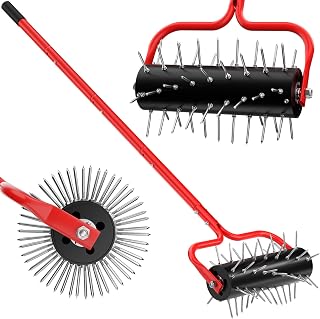 VASALAID Heavy-Duty Rolling Lawn Aerator with 54 Pre-Attached Carburized Spikes - Manual Push Tool for Healthy Yard & Garden