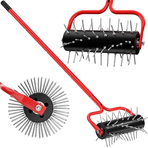 VASALAID Lawn Aerator,Heavy-Duty Rolling Aerator Lawn Tool with Upgraded 54 Pre-Attached Spike,Manual Push Aerator Lawn for Garden Yard Patio