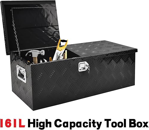 Miniatura 2 de SSN Caja de herramientas de aluminio resistente de 44 pulgadas, caja de herramientas con patrón de banda de rodadura de 5 barras con mango lateral,