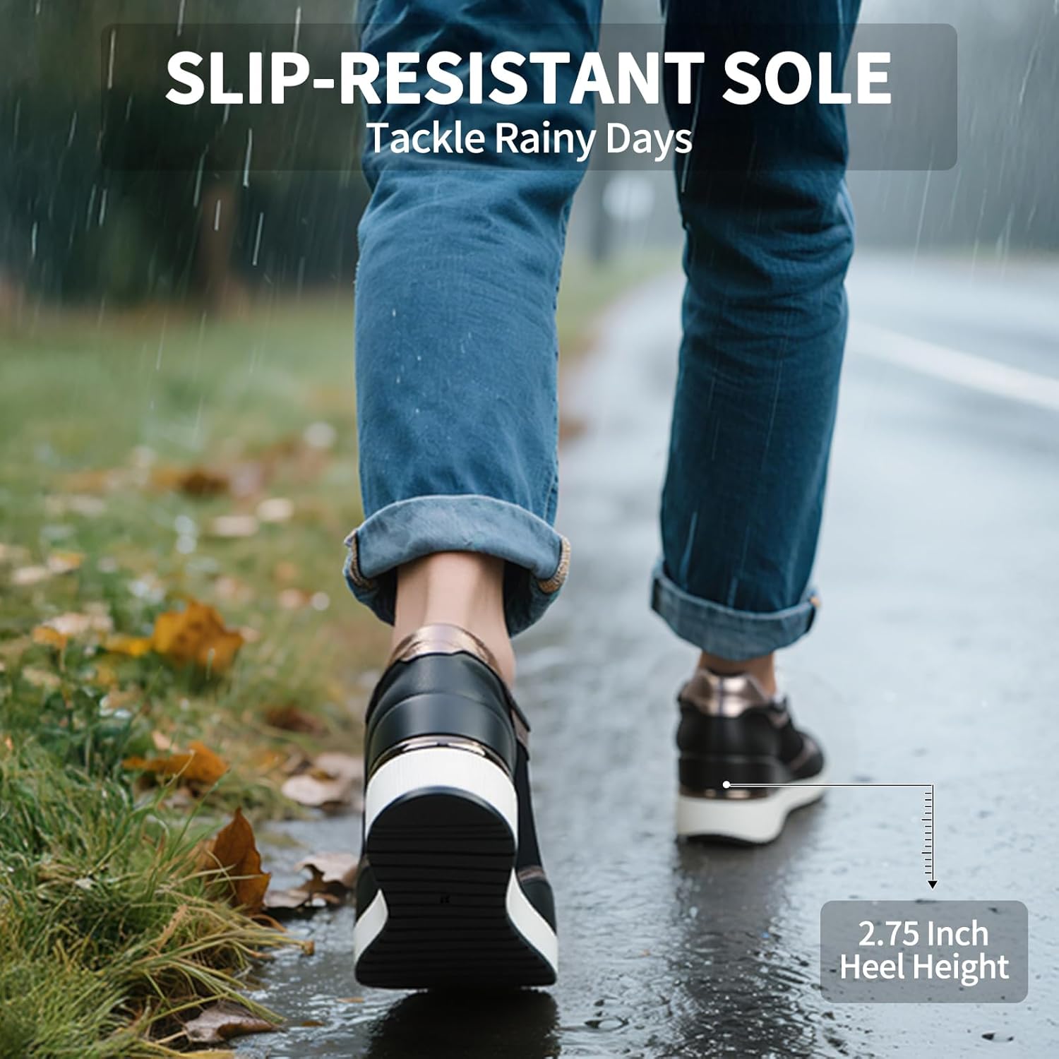 AoustruFit Wedge Sneakers for Women Non-Slip Womens Fashion Sneakers Casual Glitter Mesh Walking Shoes Lightweight Platform Work Shoes - Image 5