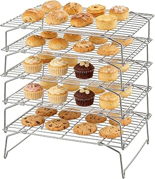 Herogo 5-Tier 15" x 10" Cooling Rack, Stainless Steel Baking Rack for Cookies, Cupcakes, and Pastries, Collapsible Space-Saving Design, Dishwasher Safe, Ideal for Baking, Roasting, and Drying