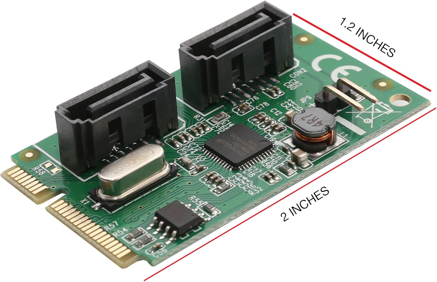 Dimensions of Syba Mini PCIe SATA III Controller Card