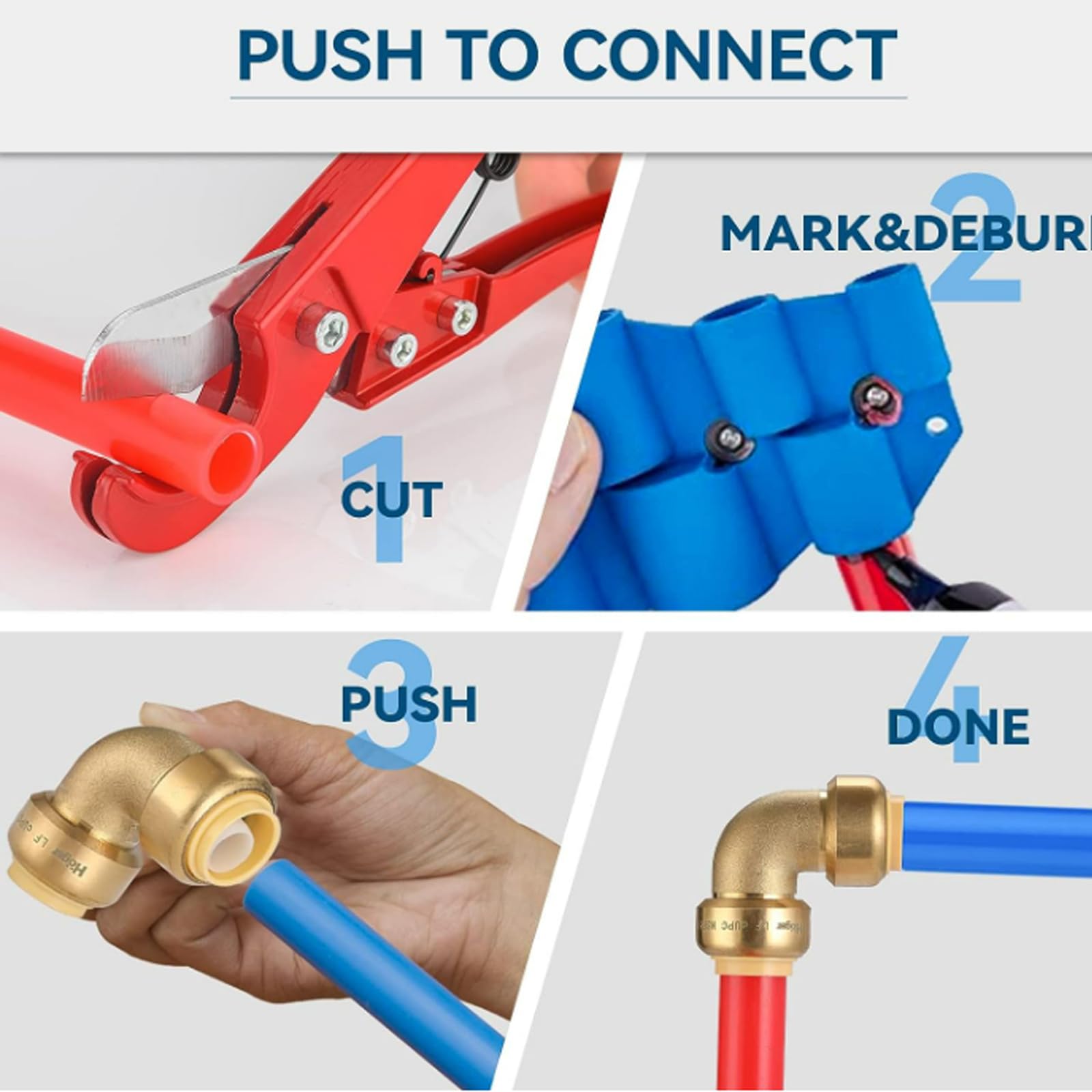 Codo de 90 Grados de 3/4" con Ajuste a presión, Paquete de 10 Codos con Ajuste a presión con 1 Clip de desconexión, Accesorios de plomería de conexión a presión para PEX, Cobre, C